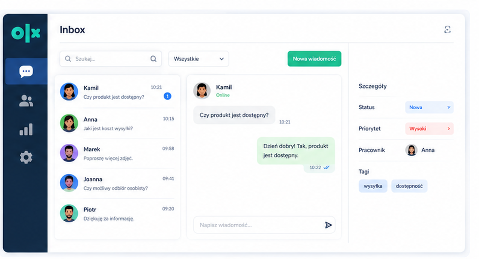 Wspólny inbox do obsługi wiadomości OLX