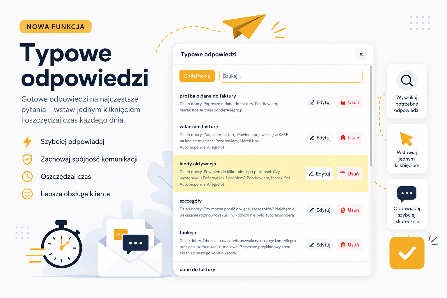 standardowe odpowiedzi na pytania klientow