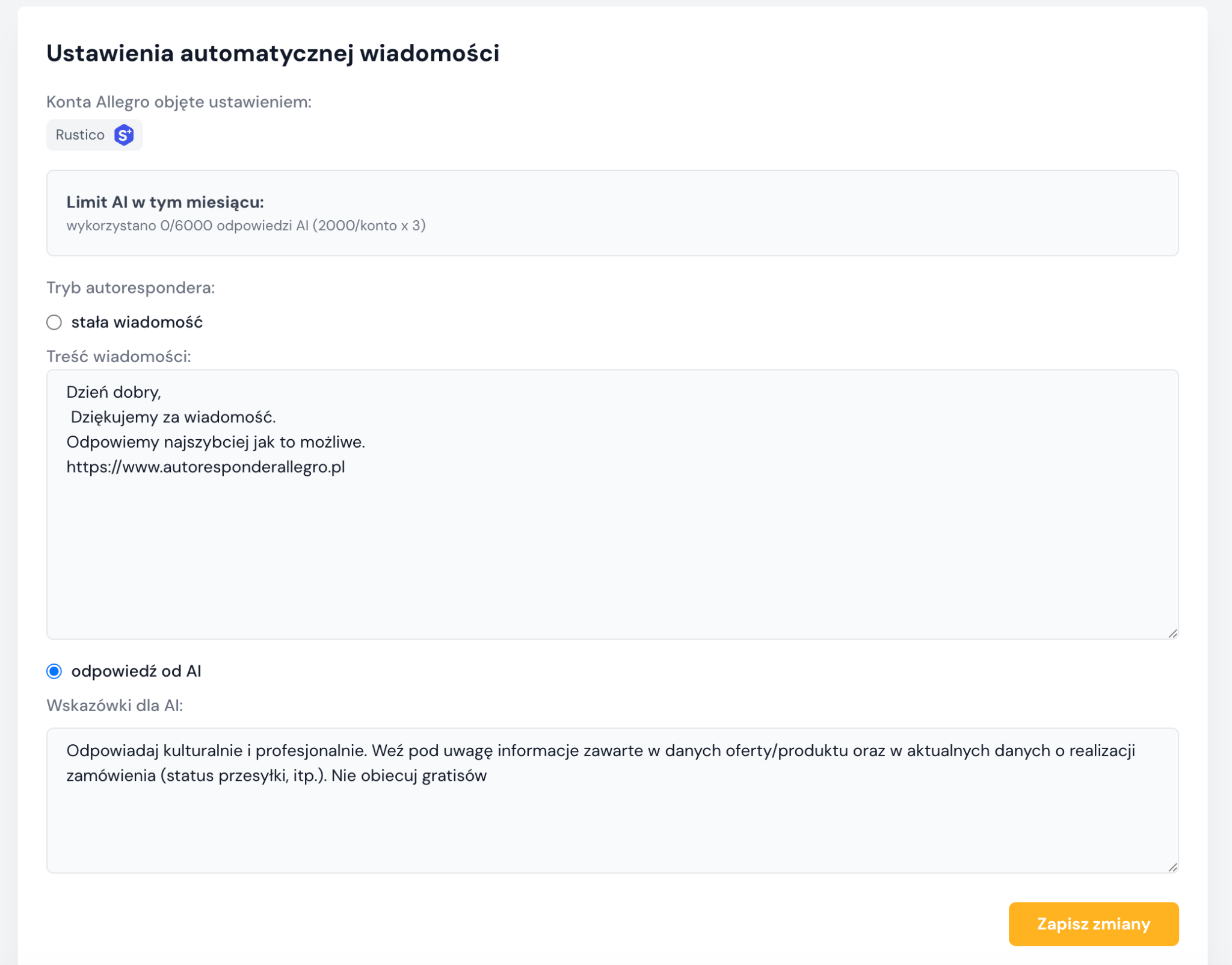 Konfiguracja autorespondera AI dla Allegro